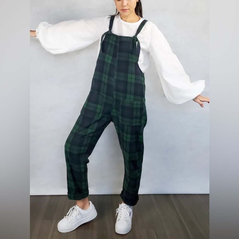 Hunter Green Plaid Jumpsuit Overall